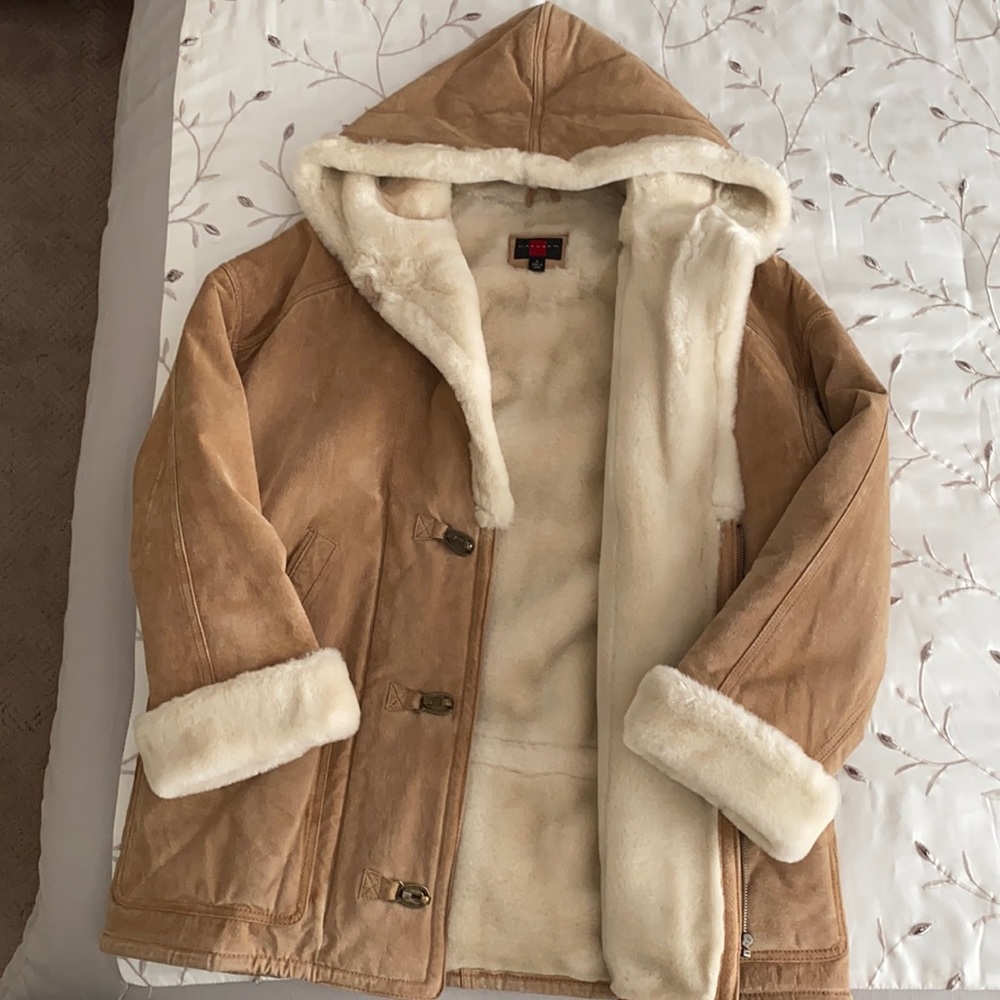 Suede winter coat. Worn once. RUNS LARGE.
